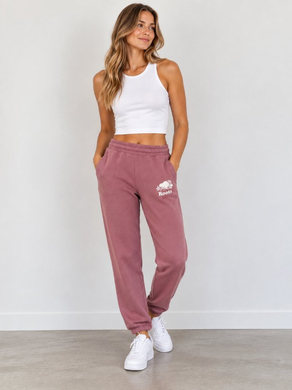 Roots Pink Sweatpants Joggers Lounge Pants Cotton Blend Cozy Fall Size Medium